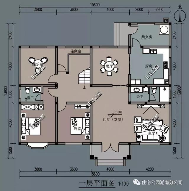 15X14米农村二层别墅设计方案图，带堂屋