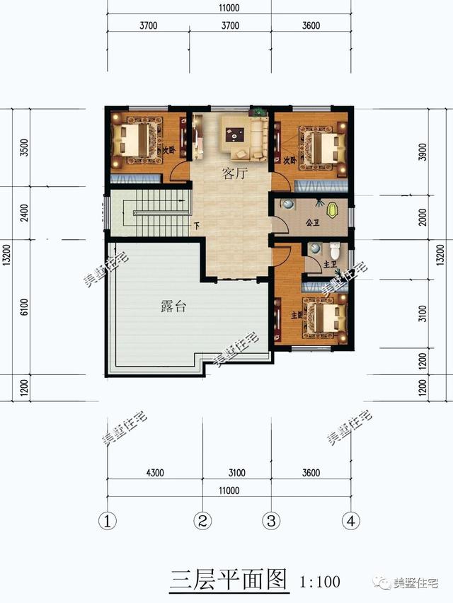 11X13米三层自建楼房设计图，实用、大气