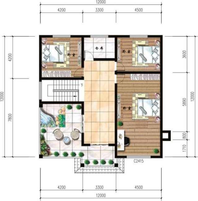 12x12米方正三层自建楼房设计图，你喜欢方方正正的吗
