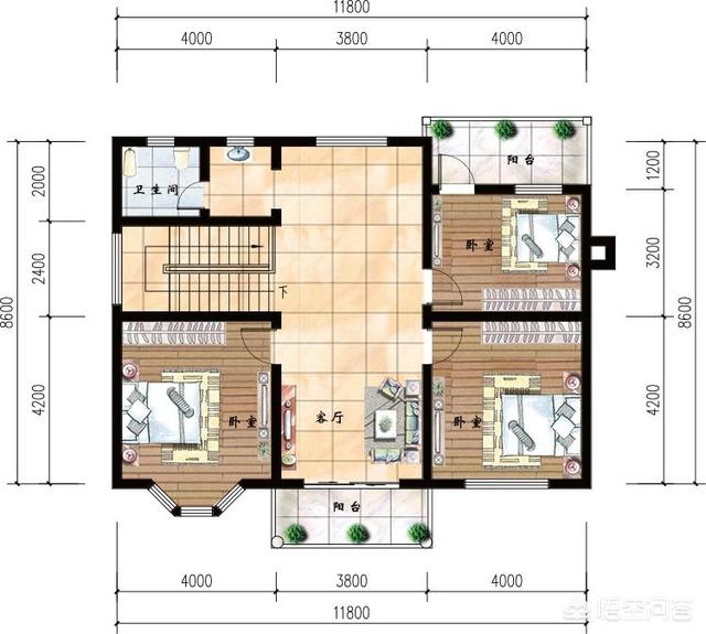 宅基地长12米宽9米带双卫生间怎么设计图纸？
