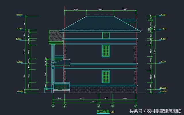 12米X10.8米三层旋转楼梯房屋设计图，拿到即可施工