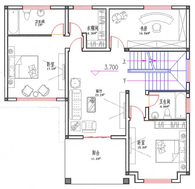 实用造价低二层自建房户型：28万12×12米2厅3室带车库