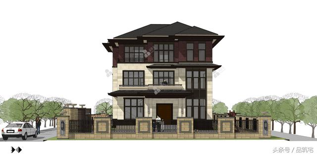 11X12三层莱特风格小别墅设计图，户型方正紧凑