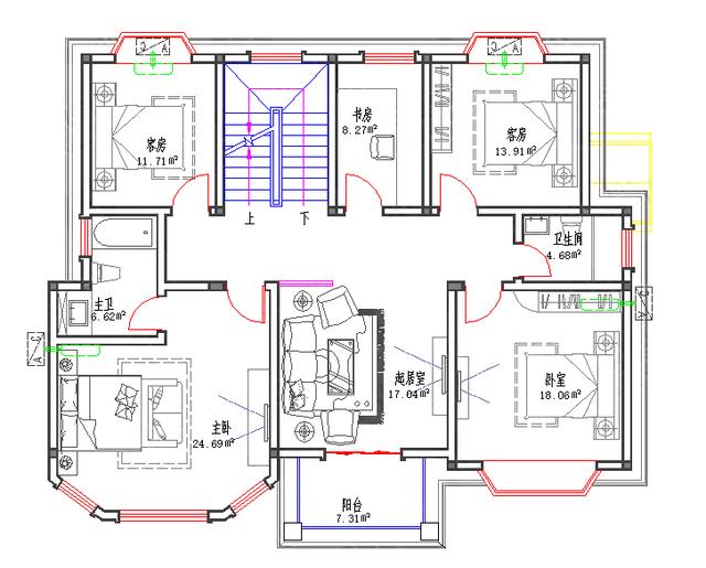 全套三层别墅设计图3厅8卧6卫14×11米，合理布局
