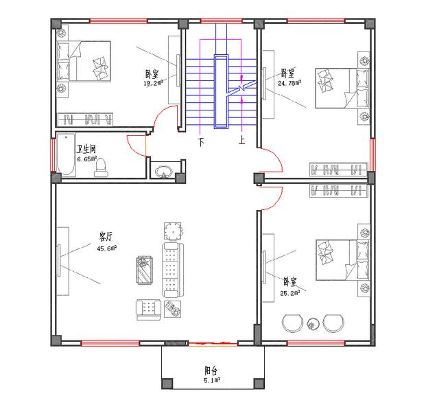 三层简约欧式框架结构农村自建房图纸，易施工45万3厅6室12×12带车库活动室