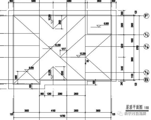 15x10米二层农村别墅设计图，8间卧室，含平面图和立面图