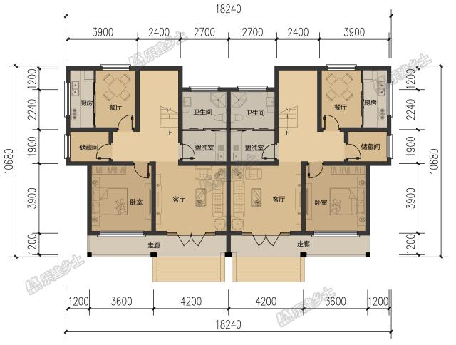 18x11米三层简欧双拼别墅，内部完全对称，外观整体感强