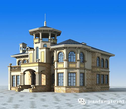 二层豪华欧式城堡别墅图，造价40万2厅4室17×15带凉亭茶厅棋牌室套间，打造超完美视觉感受