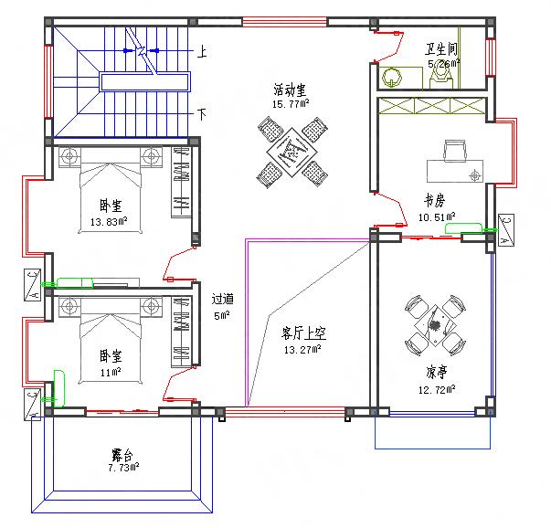三层复式别墅全套Cad施工图26万3厅4室11×10带车库活动室凉亭