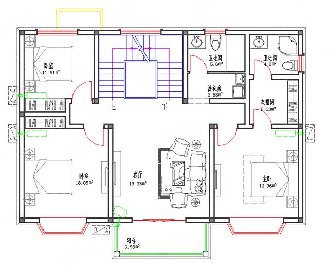 二层带阁楼新农村别墅全套施工图110㎡30万2厅4室带棋牌室，简单又实用