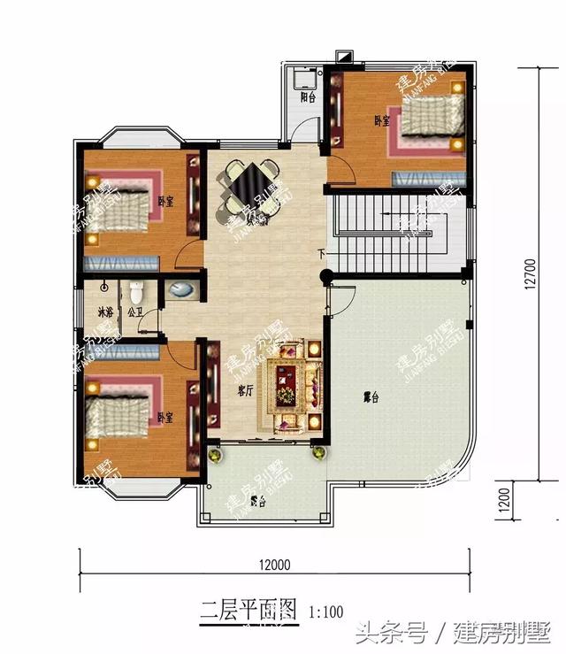 两栋面宽12米的两层别墅设计图，第二栋美观实用造价仅19万，简单实用