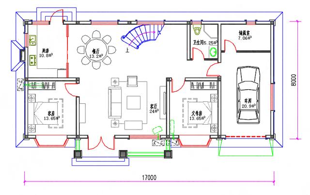 二层自建房，17×8，2厅5室带儿童房套房