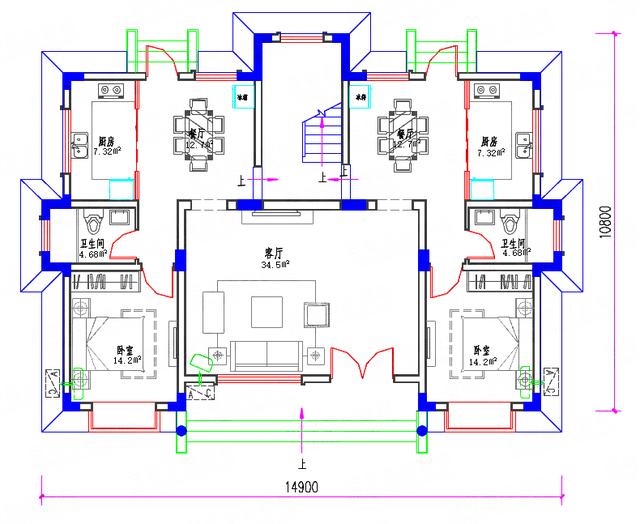 35万单户有2厅3室15×11三层别墅，很实用的一款双拼户型。