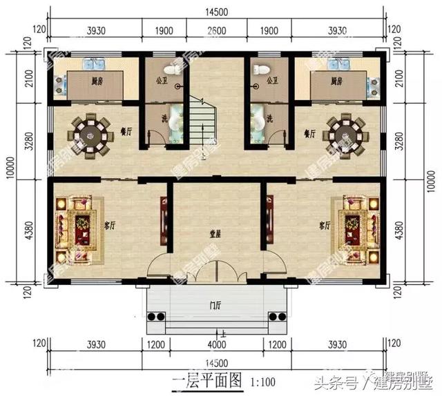 三层双拼别墅设计图，14.5×10米，住进去就是一种享受。