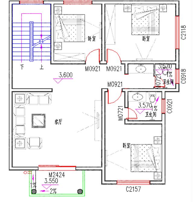 三层农村自建房，3厅7室11×12米，带套房+家庭活动室，简单大方。