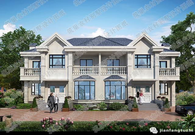 5款农村联排双拼兄弟合建房：三层别墅设计图，16×12米，造价50万。