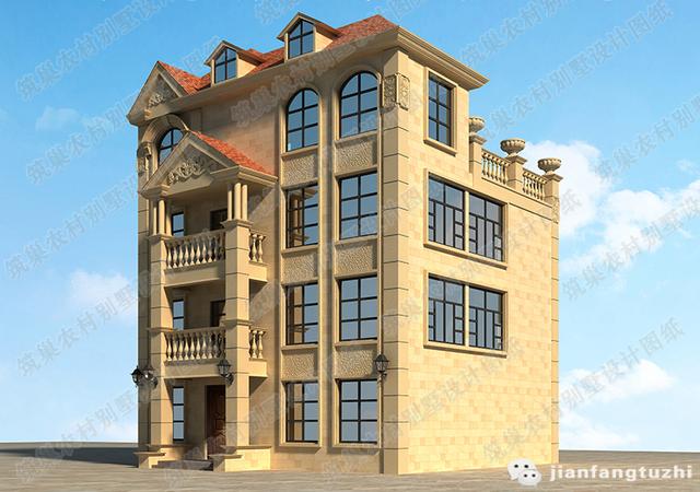 三层带阁楼层别墅设计图，4厅6室，13×12米，造价50万。