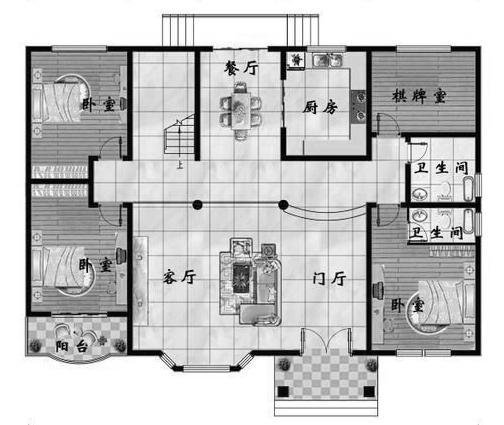 2厅6卧二层自建房，占地200㎡，户型简约大方，容易施工，特别适合农村建房。