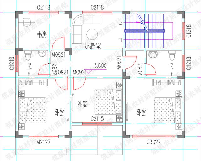 三层别墅全套设计图，30万12×9米3厅6卧，外观设计简洁大气