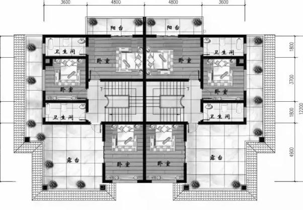 17*13米60万1厅6卧三层双拼别墅设计图带挑空客厅+旋转楼梯