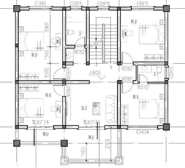 三层简欧式12×10.8米35万2厅7卧带娱乐室砖混结构独栋别墅施工图