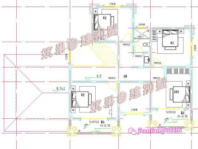 三层豪华农村别墅全套设计图，带双车库，18x13米。