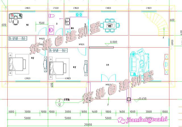 20x10米5卧二层四开间农村自建房别墅设计效果图平面图