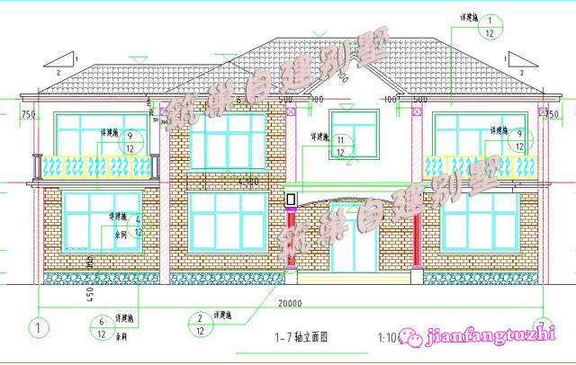 20x10米5卧二层四开间农村自建房别墅设计效果图平面图
