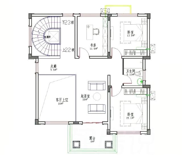 11×11米30万4厅5卧三层带挑空客厅+旋转楼梯农村别墅设计图