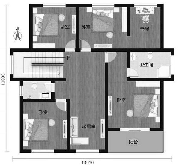 28万13×12米3厅5卧二层带车库别墅设计图