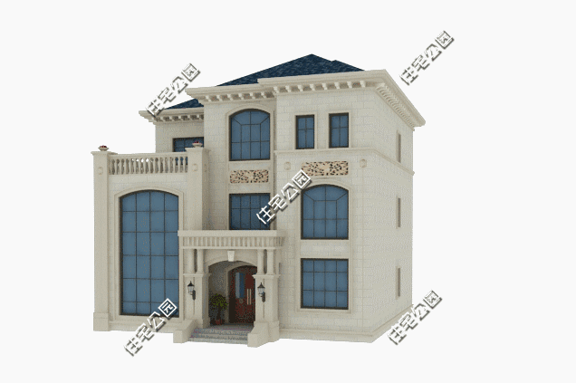 12×13米三层欧式别墅设计图，落地窗+挑空客厅，设计的十分精致