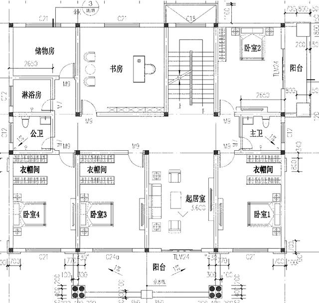 3厅9卧17×14三层独栋别墅设计图，带阳光房豪华套间，造价60万
