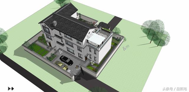 三层中式别墅设计图，绿水青山白墙黛瓦，乡间恬淡生活跃然眼前