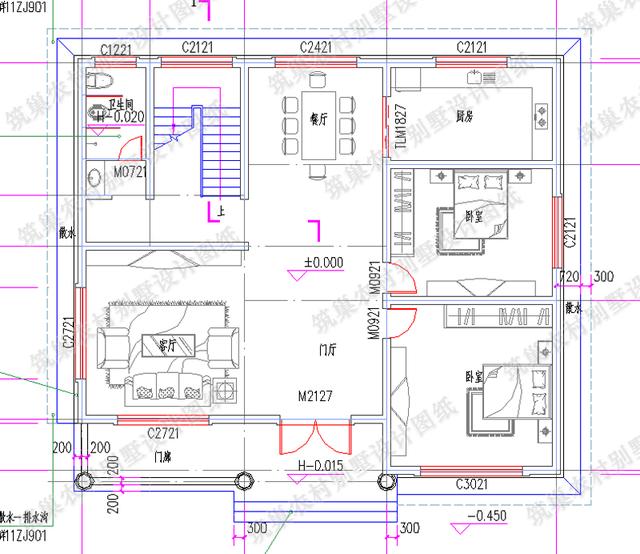 14×12米25万4厅5卧二层中式风格自建别墅施工效果图