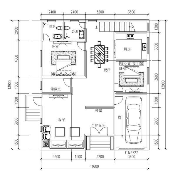 26万11.6×13.9米3厅5卧二层带阳光房农村自建别墅设计图