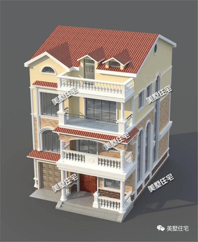 一款欧式风格的四层别墅设计图，开间9X10米，精致的外观，价格最低只要30万