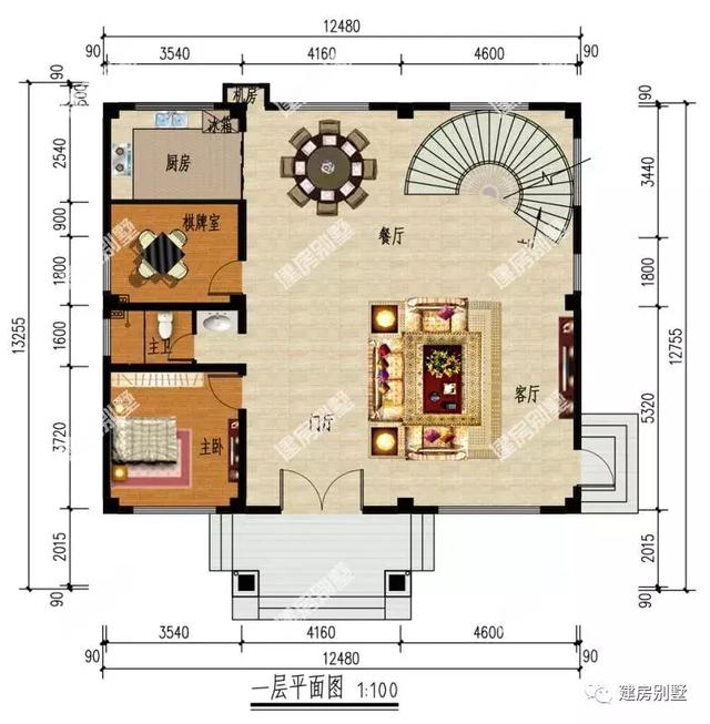 精品三层别墅设计图，面宽12.48米，农村建这类房子绝对让人羡慕