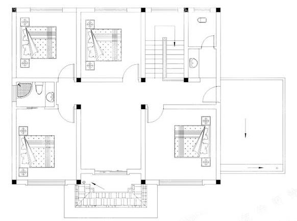 三层农村别墅设计图纸，9卧挑空客厅+卧室套间+露台，经济适用，外观大气