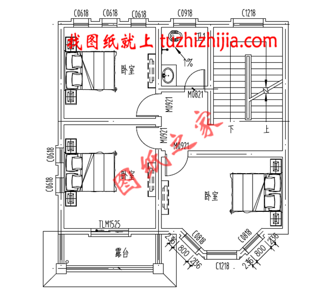 气息。 占地面积:9.0m*9.8m,80平方米左右; 建筑层高:二层; 建筑高度:9.4米(含屋顶); 设计功能: 一层户型:客厅、餐厅、厨房、卫生间; 二层户型:卧室x3、卫生间、露台; 楼顶阳光房 图纸目录: 建筑图:建筑施工总说明、建筑构造设计说明、一层平面图、二层平面图、屋顶平面图、正立面图、背立面图、左立面图、右立面图、1-1剖面图、门斗大样图、楼梯大样图、节点大样图、门窗表; 结构图:结构设计总说明、结构常用大样图、基础平面布置图、一层顶梁结构平面图、一层顶板结构平面图、坡屋顶梁结构平面图、