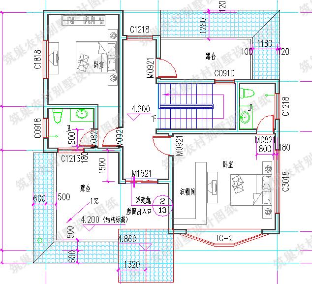 25万11×11米1厅4卧农村二层自建房全套CAD施工效果图