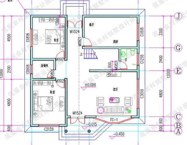 25万11×11米1厅4卧农村二层自建房全套CAD施工效果图