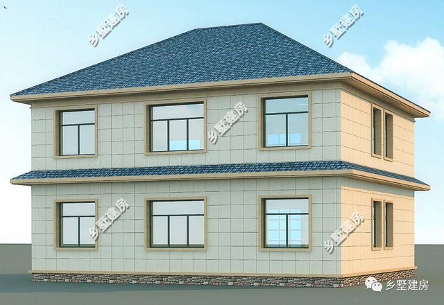 一款二层农村自建别墅设计图,淡黄色的外观墙
