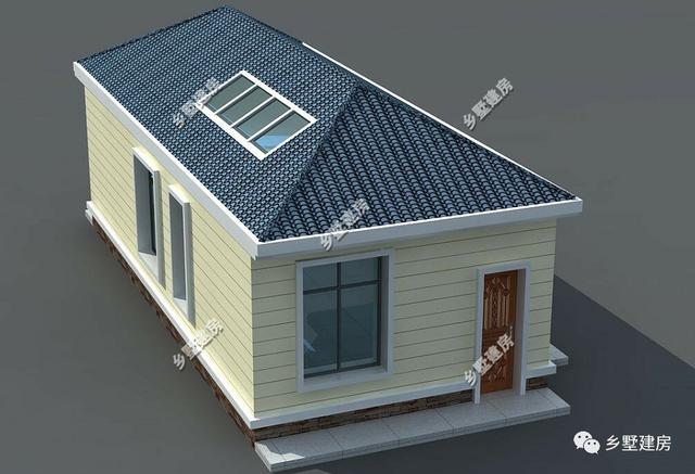 5米农村小开间自建房,湛蓝色简单造型的坡屋顶,简约,大方,更