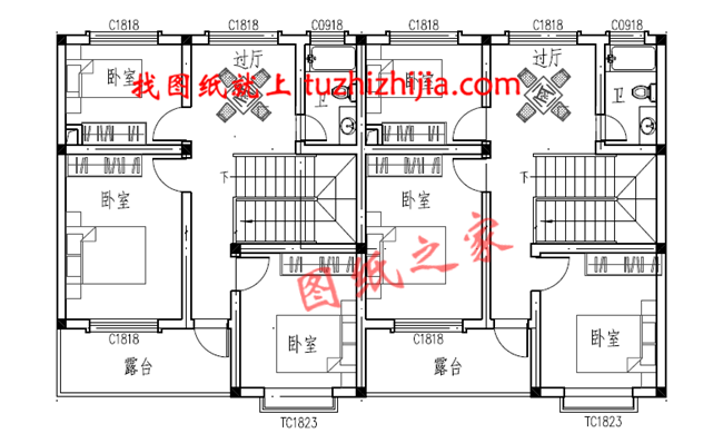 简单实用的二层双拼别墅设计图,总占地150平米