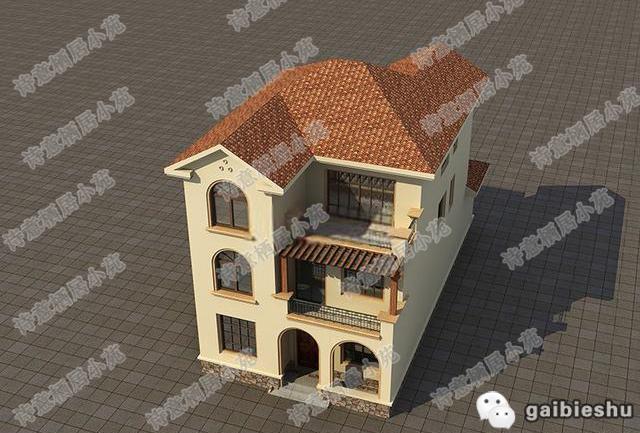经典三层地中海风别墅设计图，美感十足，占地120平，造价30万。