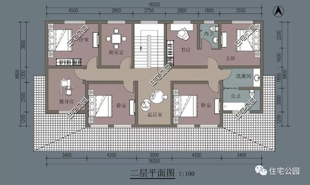 美式二层农村别墅设计图，6室2厅，外观清爽简约，你喜欢这样的吗？