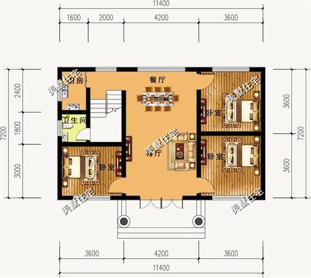 三层简欧别墅设计图，9室4厅加露台，占地86.6平，简直是小宅基地的福利