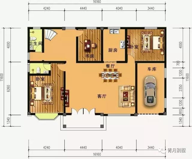 二层小别墅设计图，16.2米×11.6米，这款户型功能设计完善，非常符合住户需求
