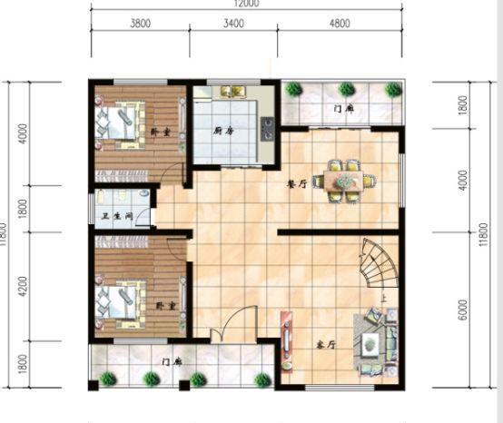 5卧带挑空客厅二层别墅设计图，户型简约大气，施工难度较低，特别适合农村建房！