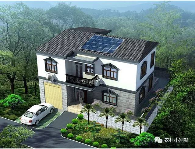 12.4x12米二层新农村住宅设计图，屋顶带太阳能板